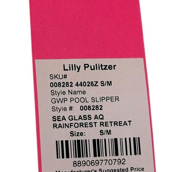 Lilly Pulitzer‎ S/M Pool Slipper Slides Aqua Pink Rainforest Retreat Resortwear - Picture 2 of 8